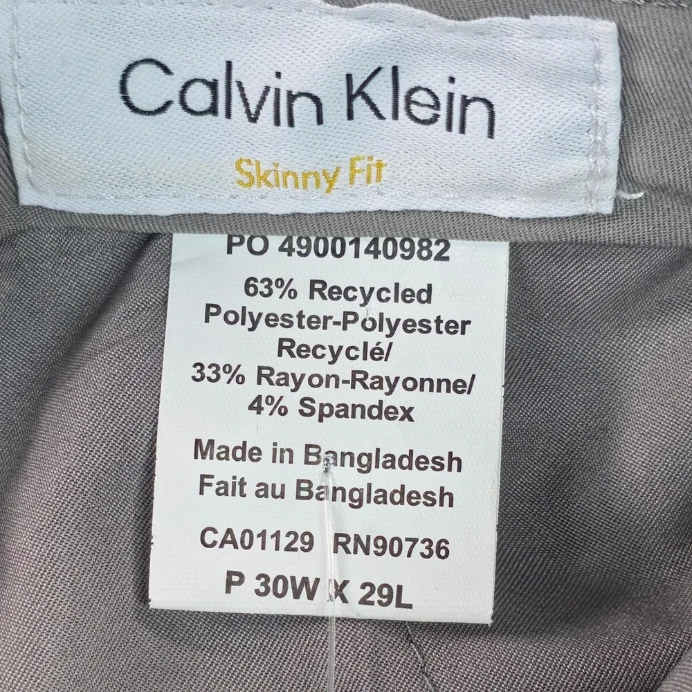 Calvin Klein Mens Jayden Dress Pants 30x29 Grey Skinny Fit Stretch Tailored NWT